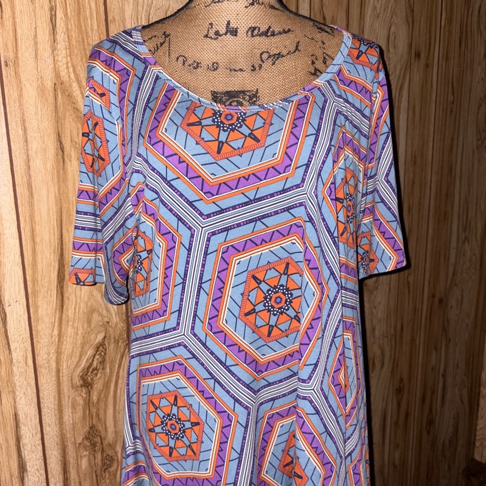 Lularoe Hexagonal Pattern Perfect Tee - Purple, O… - image 1